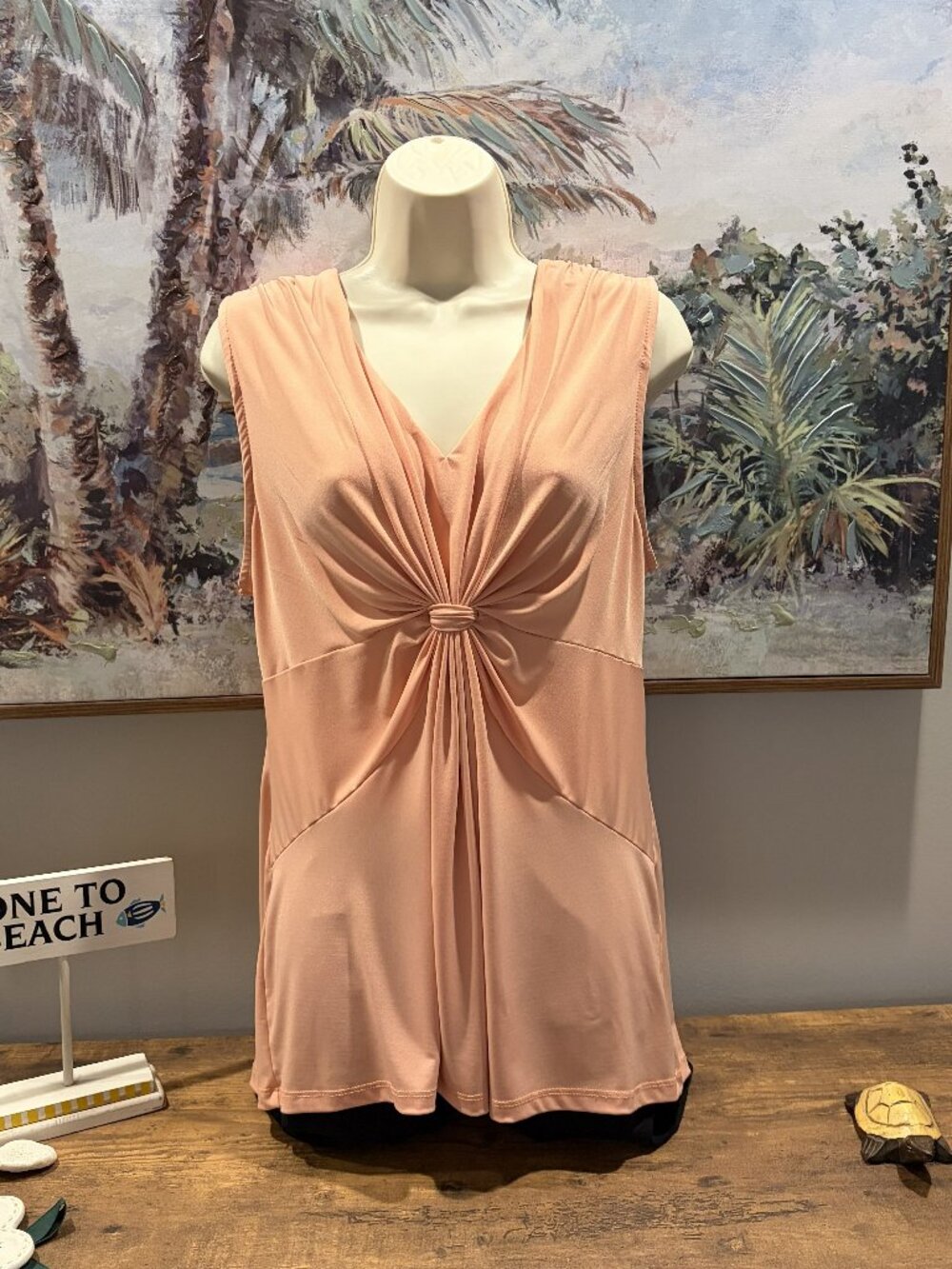 Attention Peach Knot Front Sleeveless Blouse